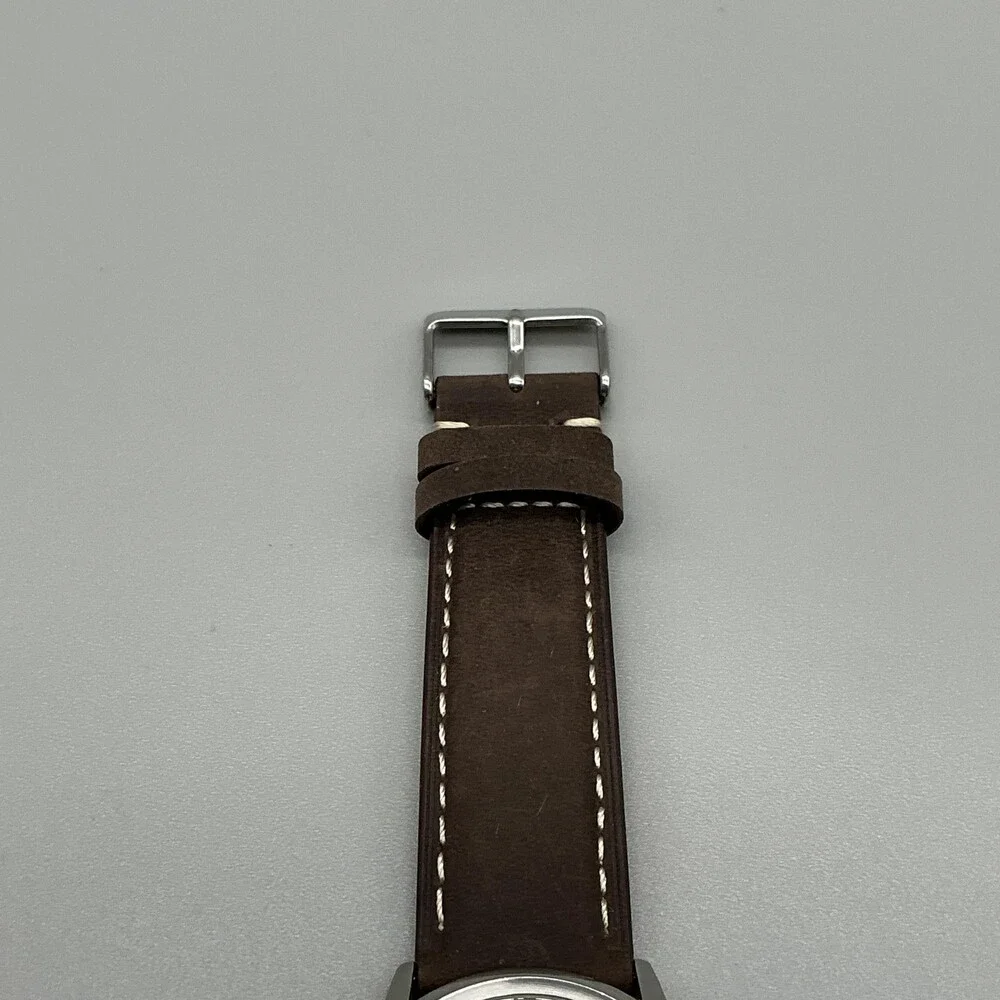 Grenen Denmark Mens Watch 38mm Silver Tone Leather Date L-24XLSLB New Battery
